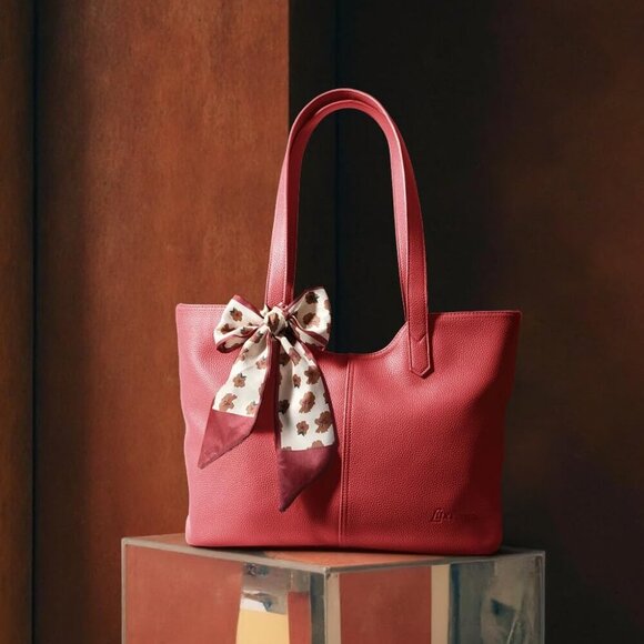 Chic Dark Burgundy Tote with Detachable Scarf - Spacious Vegan Leather Design - Picture 4 of 5